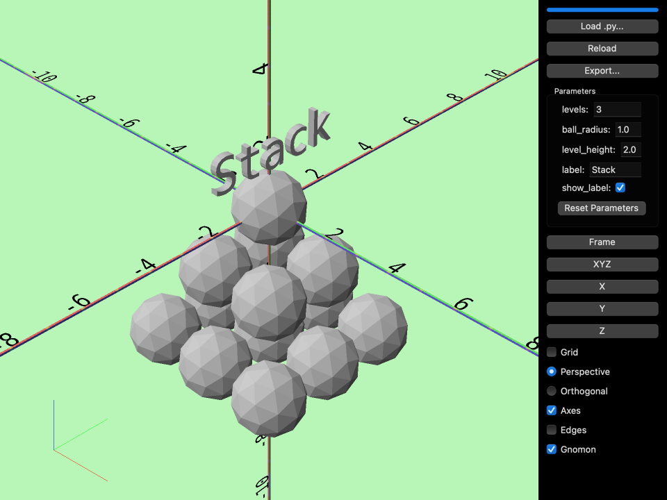 Parameterized stack of balls